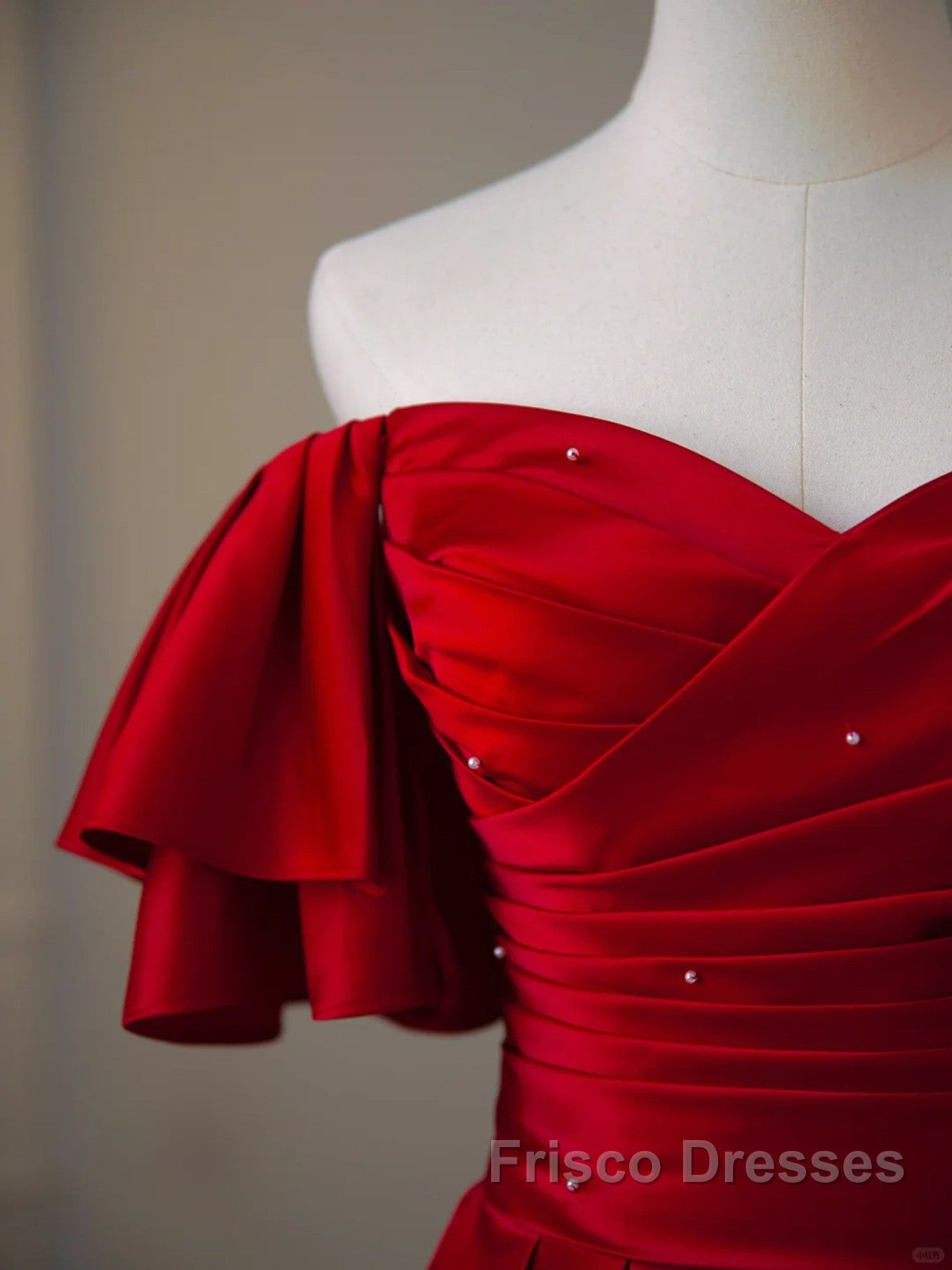 Wine Red Satin Short Sleeves Long Party Dress, Wine Red Satin Formal Prom Dress