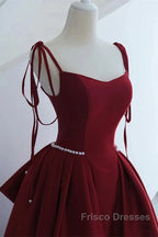 Wine Red Satin Straps Long Party Dress, Wine Red Floor Length Formal Dress Formal Prom Dress