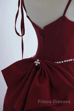 Wine Red Satin Straps Long Party Dress, Wine Red Floor Length Formal Dress Formal Prom Dress