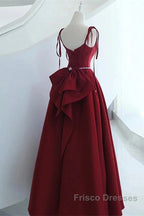 Wine Red Satin Straps Long Party Dress, Wine Red Floor Length Formal Dress Formal Prom Dress