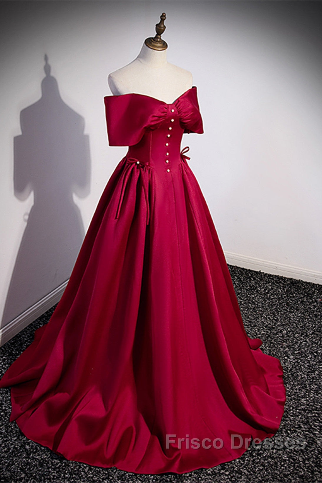 Wine Red Satin Sweetheart Long Evening Dress, Wine Red Satin Formal Prom Dress