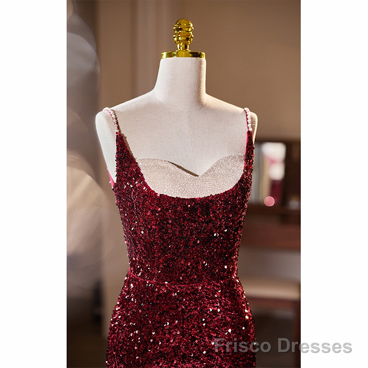 Wine Red Sequins Mermaid Long Formal Dress, Wine Red Evening Dress Party Dress