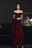Wine Red Simple Velvet Off Shoulder Prom Dress, Wine Red Wedding Party Dress