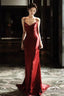 Wine Red Soft Satin Straps V-Neckline Party Dress, Wine Red Evening Dress