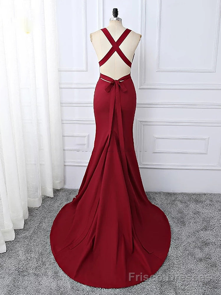 Wine Red Spnadex Sexy Cross Back Mermaid Long Party Dress, Wine Red Evening Gown Secondary image