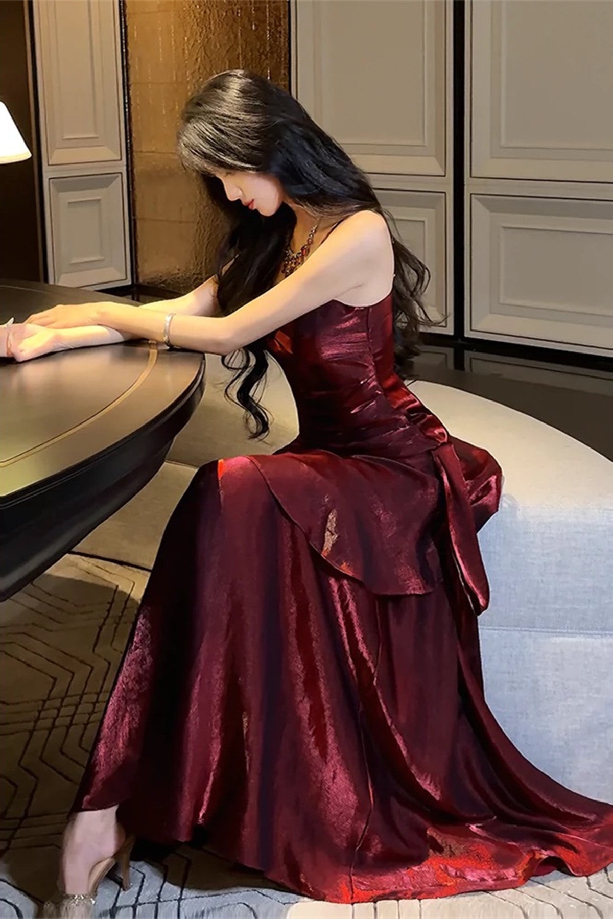 Wine Red Straps Mermaid Long Party Dress, Wine Red Evening Dress Formal Dress Secondary image