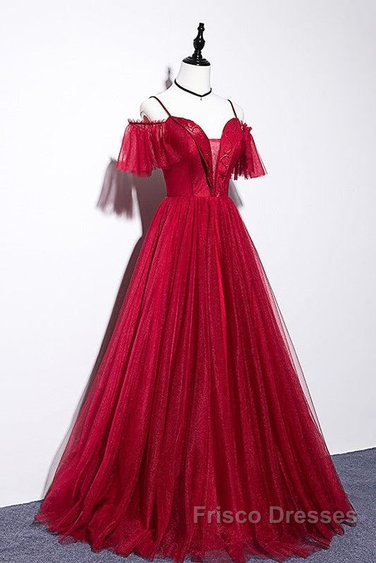 Wine Red Straps Off Shoulder Long Formal Prom Dress Party Dress, Formal Gown Evening Dress Secondary image