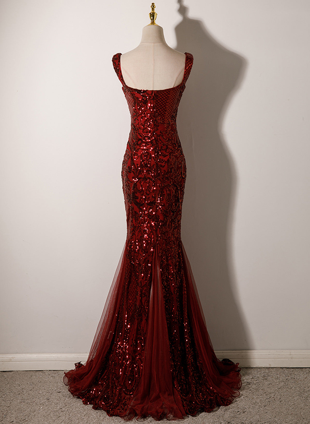 Wine Red Straps Sweetheart Mermaid Long Party Dress, Wine Red Sequins Prom Dress Secondary image