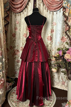 Wine Red Straps Sweetheart Vintage Style Party Dress, Wine Red Formal Prom Dress