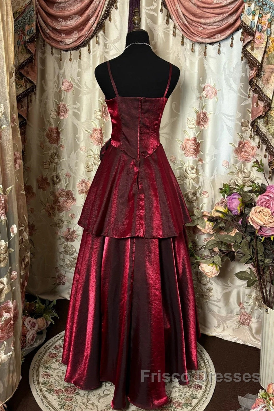 Wine Red Straps Sweetheart Vintage Style Party Dress, Wine Red Formal Prom Dress