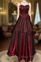 Wine Red Straps Sweetheart Vintage Style Party Dress, Wine Red Formal Prom Dress