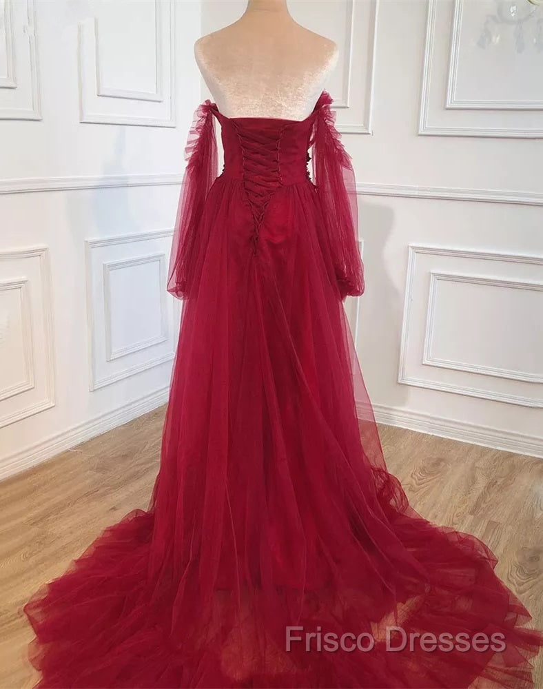 Wine Red Sweetheart Beaded Off Shoulder Party Dress, Wine Red Bridesmaid Dress