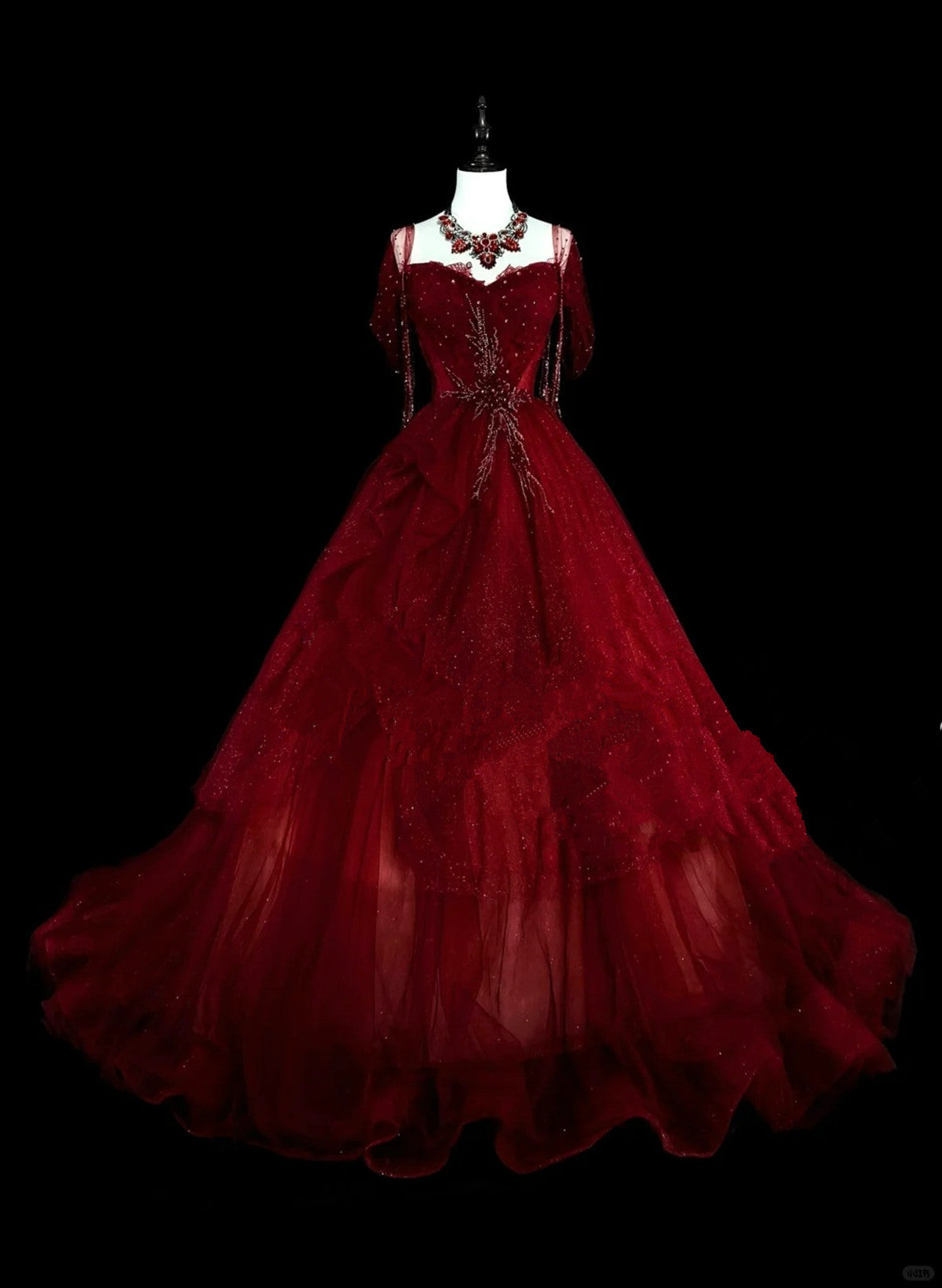 Wine Red Sweetheart Beaded Tulle Formal Dress, Off Shoulder Sweet 16 Dress Secondary image