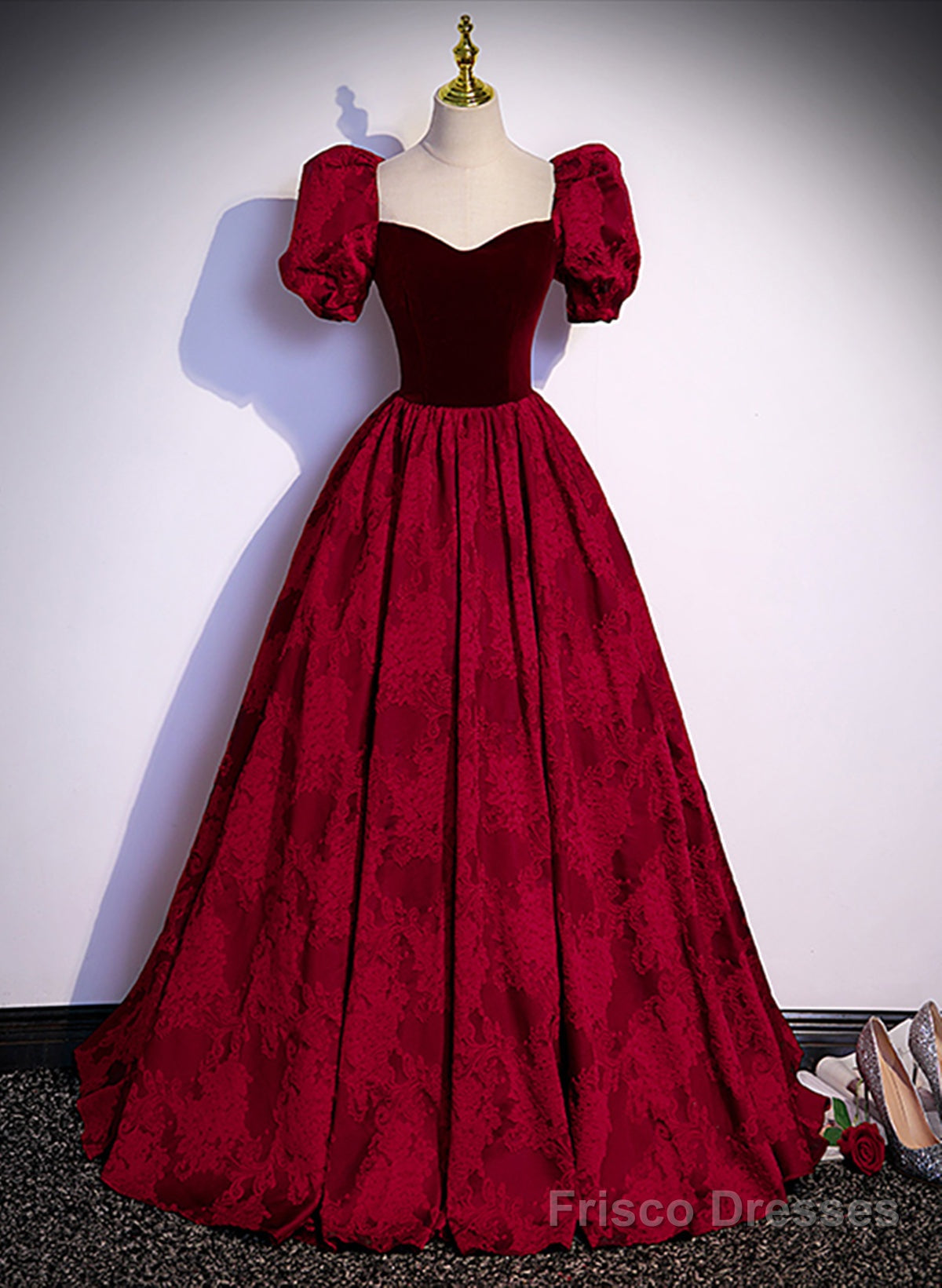 Wine Red Sweetheart Short Sleeves Long Party Dress, Wine Red Evening Dress Prom Dress Secondary image