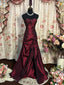 Wine Red Taffeta Scoop Long Formal Dress, Wine Red Taffeta A-Line Prom Dress Evening Dress