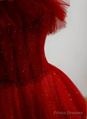 Wine Red Tull A-Line Scoop Long Prom Dress, Wine Red Tulle Evening Dress