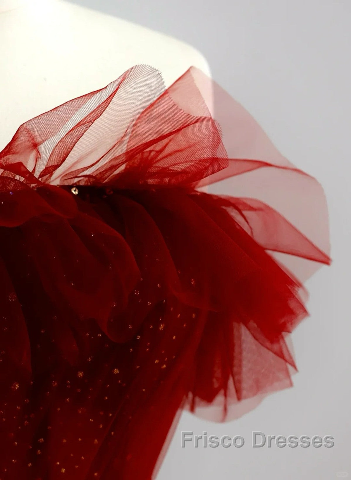 Wine Red Tull A-Line Scoop Long Formal Prom Dress, Wine Red Tulle Evening Dress