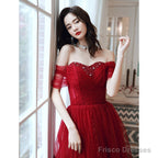 Wine Red Tulle Beaded Sweeetheart Long Evening Gown, Dark Red Prom Dress