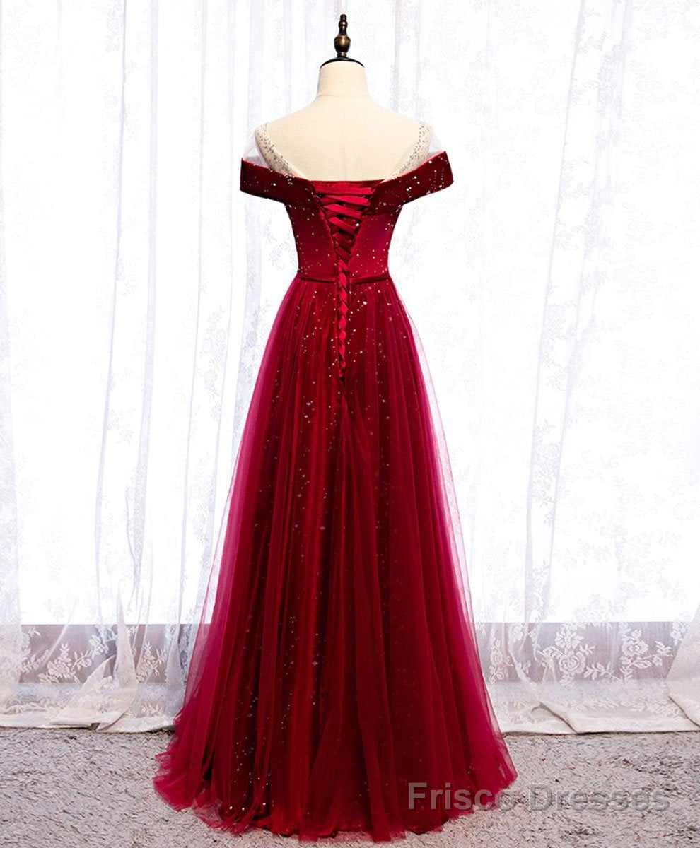 Wine Red Tulle with Velvet Long Party Dress, Wine Red Formal Dress Prom Dress Main image