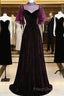 Wine Red Velvet A-Line Long High Neckline Party Dress, Wine Red Long Bridesmaid Dress