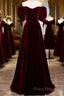Wine Red Velvet A-Line Simple Party Dress, Wine Red Velvet Long Formal Prom Dress