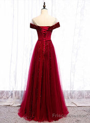 Wine Red Velvet and Tulle Long Prom Dress, A-line Wine Red Floor Length Prom Dress