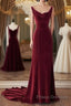 Wine Red Velvet Backless Straps Formal Prom Dress, Wine Red Velvet Party Dress