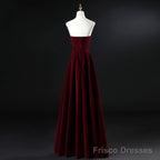 Wine Red Velvet Floor Length Long Prom Dress, Dark Red Party Dress