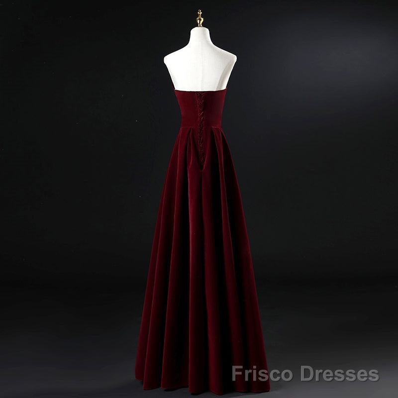 Wine Red Velvet Floor Length Long Prom Dress, Dark Red Party Dress