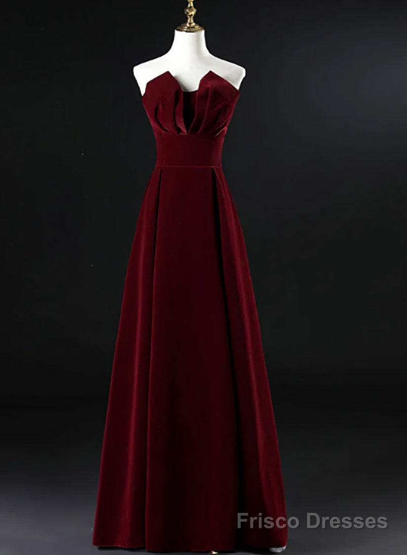 Wine Red Velvet Floor Length Long Prom Dress, Dark Red Party Dress Secondary image