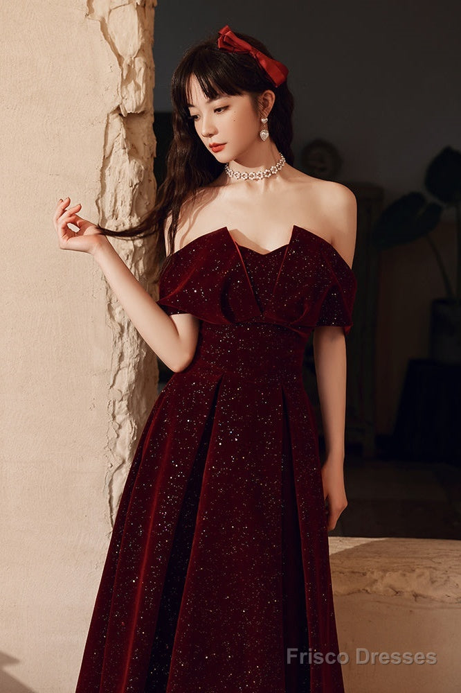 Wine Red Velvet Floor Length Party Dress, A-Line Formal Dress Wine Red Prom Dress Secondary image