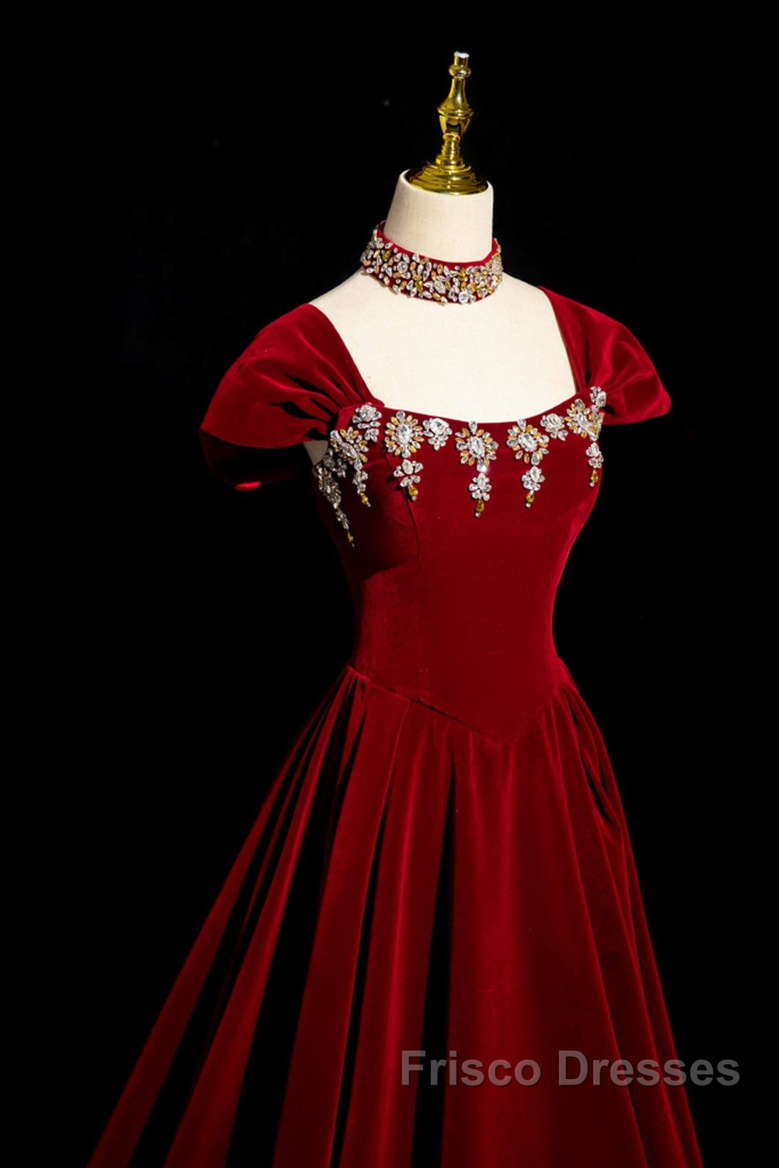 Wine Red Velvet Long Formal Dress With Beadings, Wine Red Formal Prom Dress Secondary image