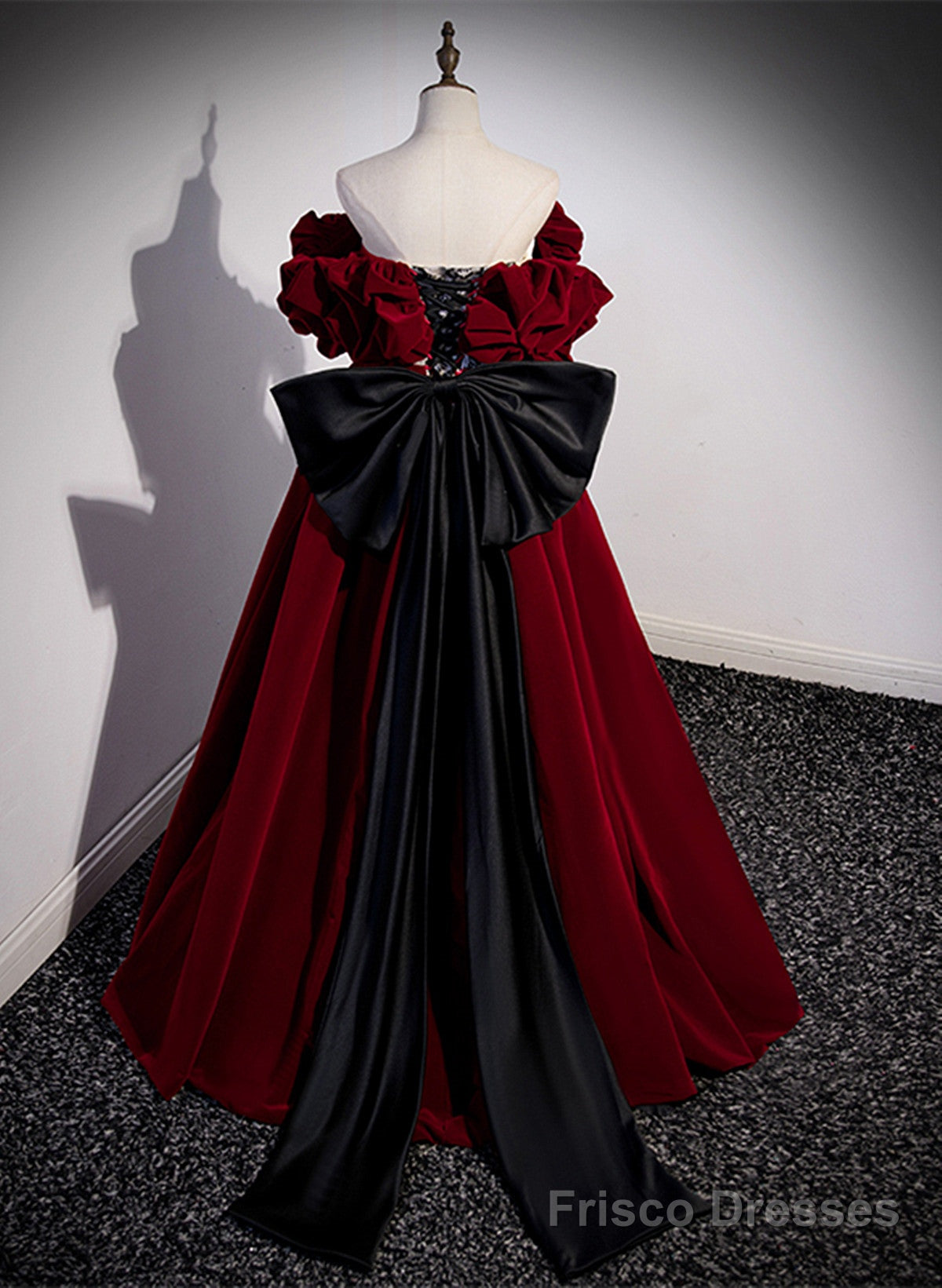 Wine Red Velvet Off Shoulder Party Dress, A-line Floor Length Prom Dre – Frisco Dresses