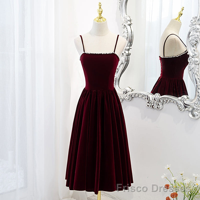 Wine Red Velvet Short Simple Wedding Party Dress, Dark Red Homecoming Dresses Secondary image