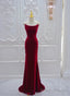 Wine Red Velvet Straps Cross Back Long Party Dress, Wine Red Velvet Prom Dress