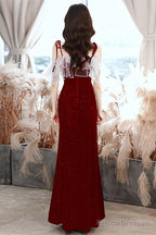 Wine Red Velvet Straps Wedding Party Dress, Wine Red Lace-Up Evening Dress