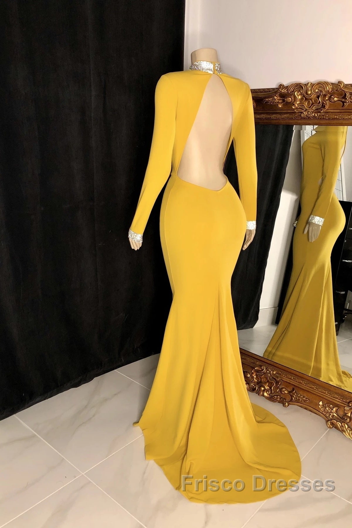 Winter Wedding Guest Dress Long Sleeves High Neck Yellow Formal Prom Dress Secondary image