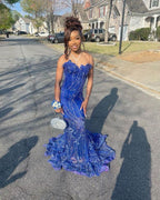 Women'S Mermaid Prom Dress, Sweetheart Sequin Royal Blue Birthday Party Dress