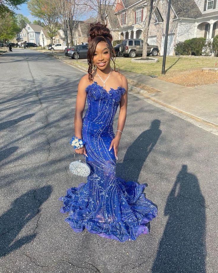 Women'S Mermaid Prom Dress, Sweetheart Sequin Royal Blue Birthday Party Dress