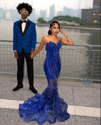 Women'S Mermaid Prom Dress, Sweetheart Sequin Royal Blue Birthday Party Dress