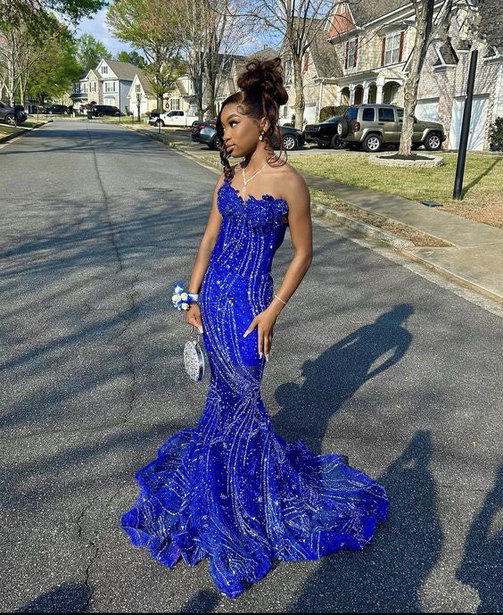 Women'S Mermaid Prom Dress, Sweetheart Sequin Royal Blue Birthday Party Dress Main image