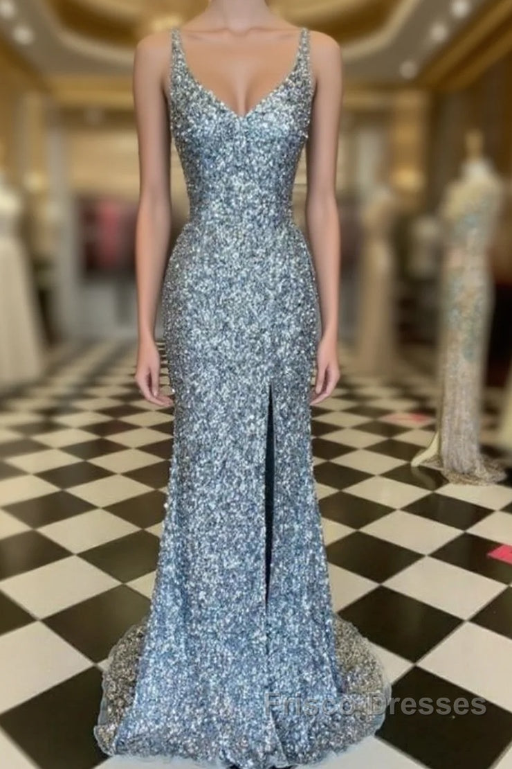 WomenS Spaghetti Straps Sequins Sparkly Formal Prom Dress Formal Graduation Evening Dress Main image