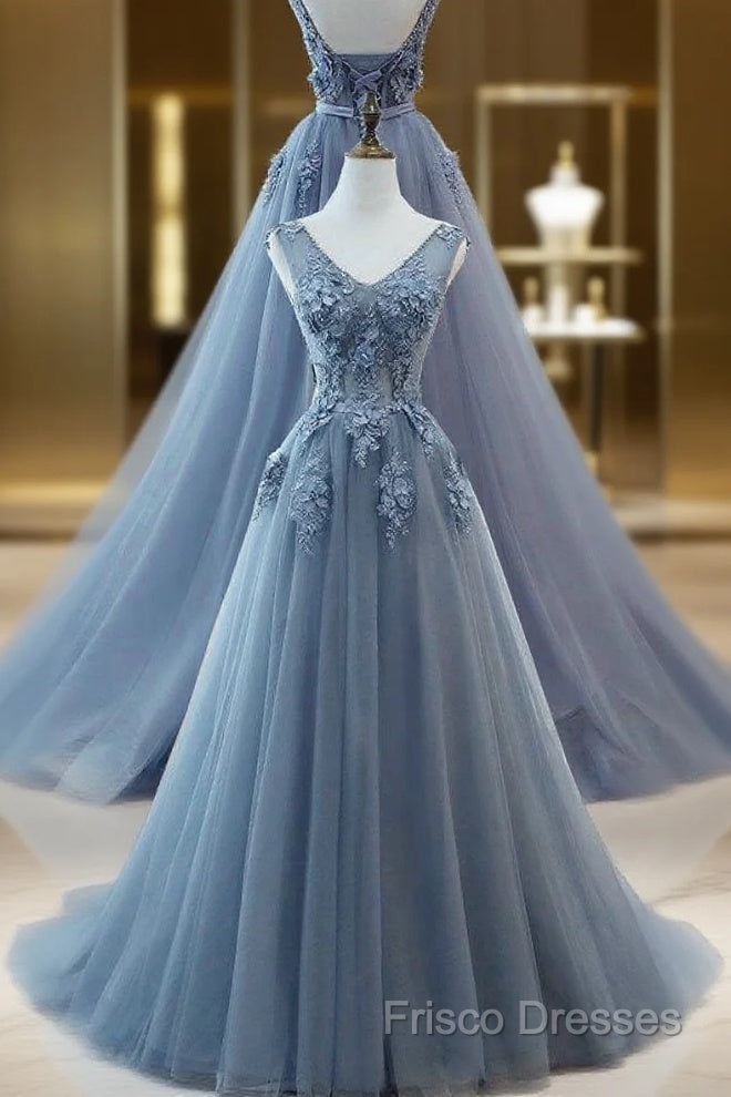 WomenS Tulle Formal Dress Appliques Long Formal Prom Dress H3818