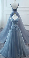 WomenS Tulle Evening Dresses Appliques Long Prom Dresses H3818