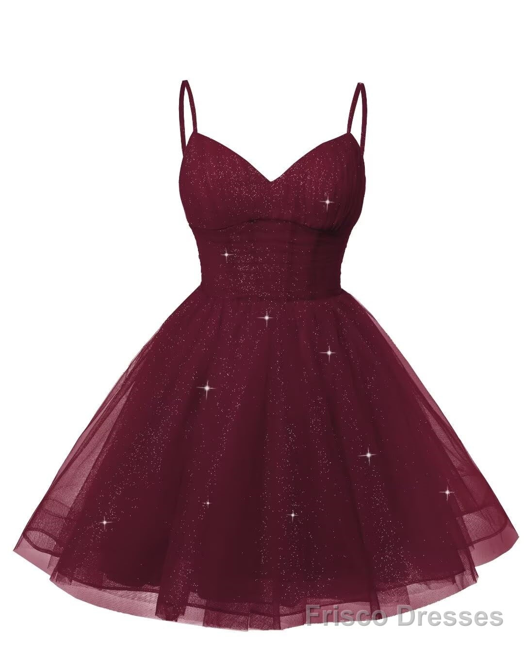 Womens V Neck Tulle Spaghetti Straps Burgundy Homecoming Dresses with Corset Back Short Prom Gowns for Teens Secondary image