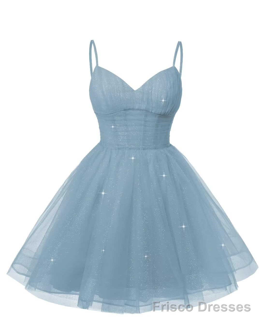 Womens V Neck Tulle Spaghetti Straps Dusty Blue Homecoming Dresses with Corset Back Short Prom Gowns for Teens Secondary image