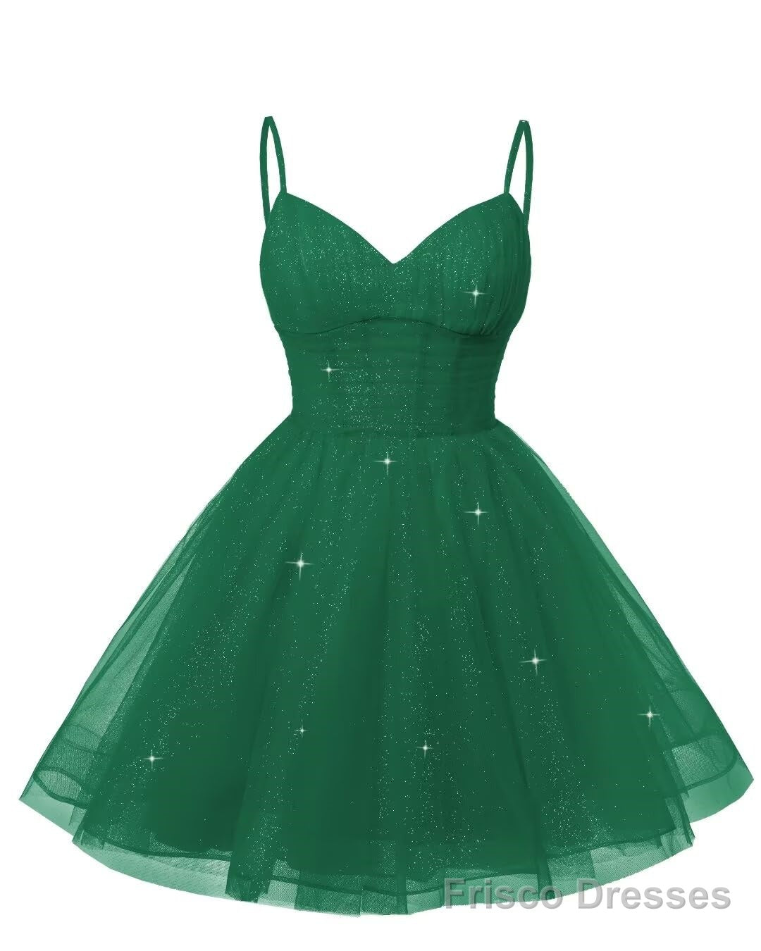 Womens V Neck Tulle Spaghetti Straps Emerald Green Homecoming Dresses with Corset Back Short Prom Gowns for Teens Secondary image