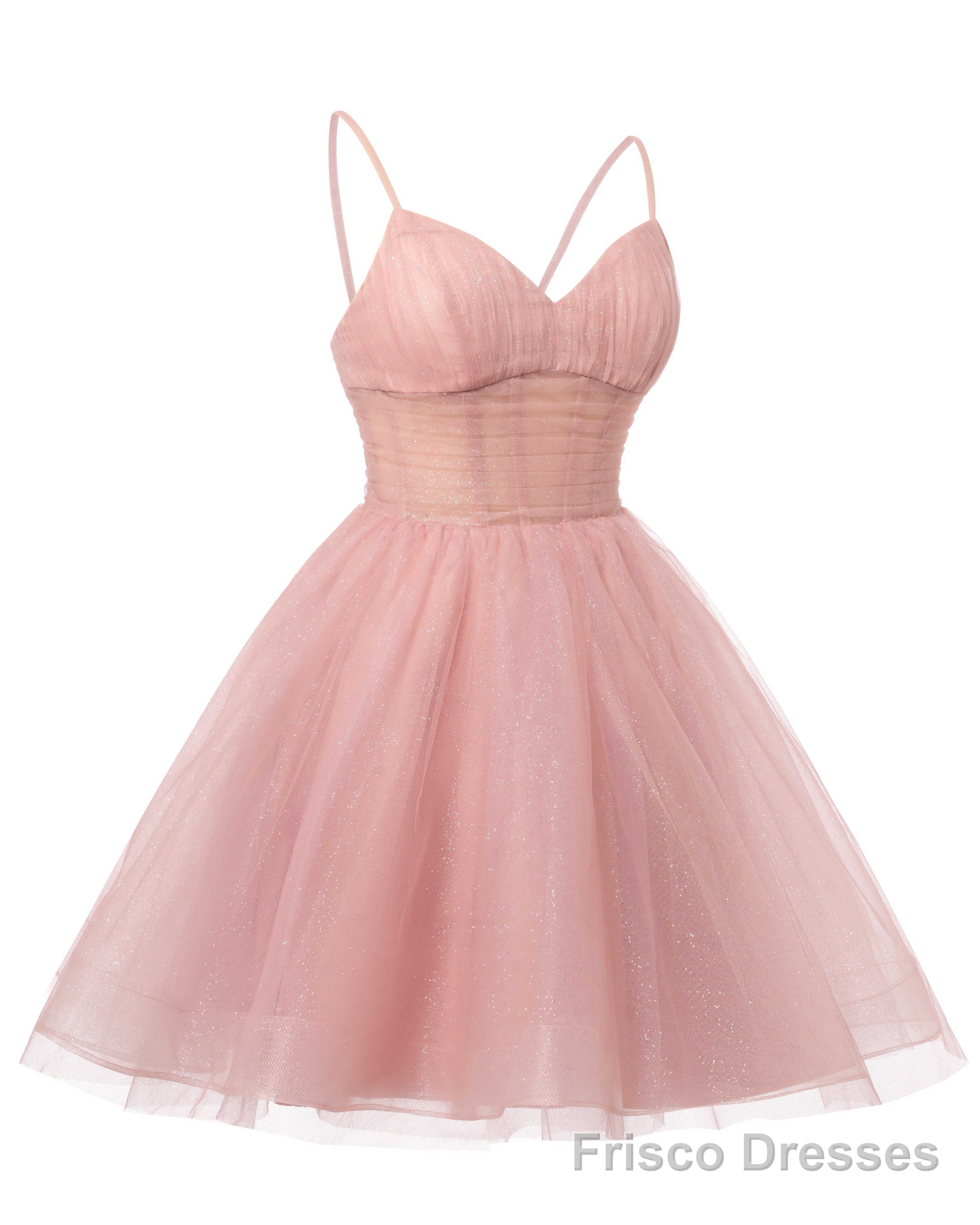 Womens V Neck Tulle Spaghetti Straps Stormy Blue Homecoming Dresses with Corset Back Short Prom Gowns for Teens