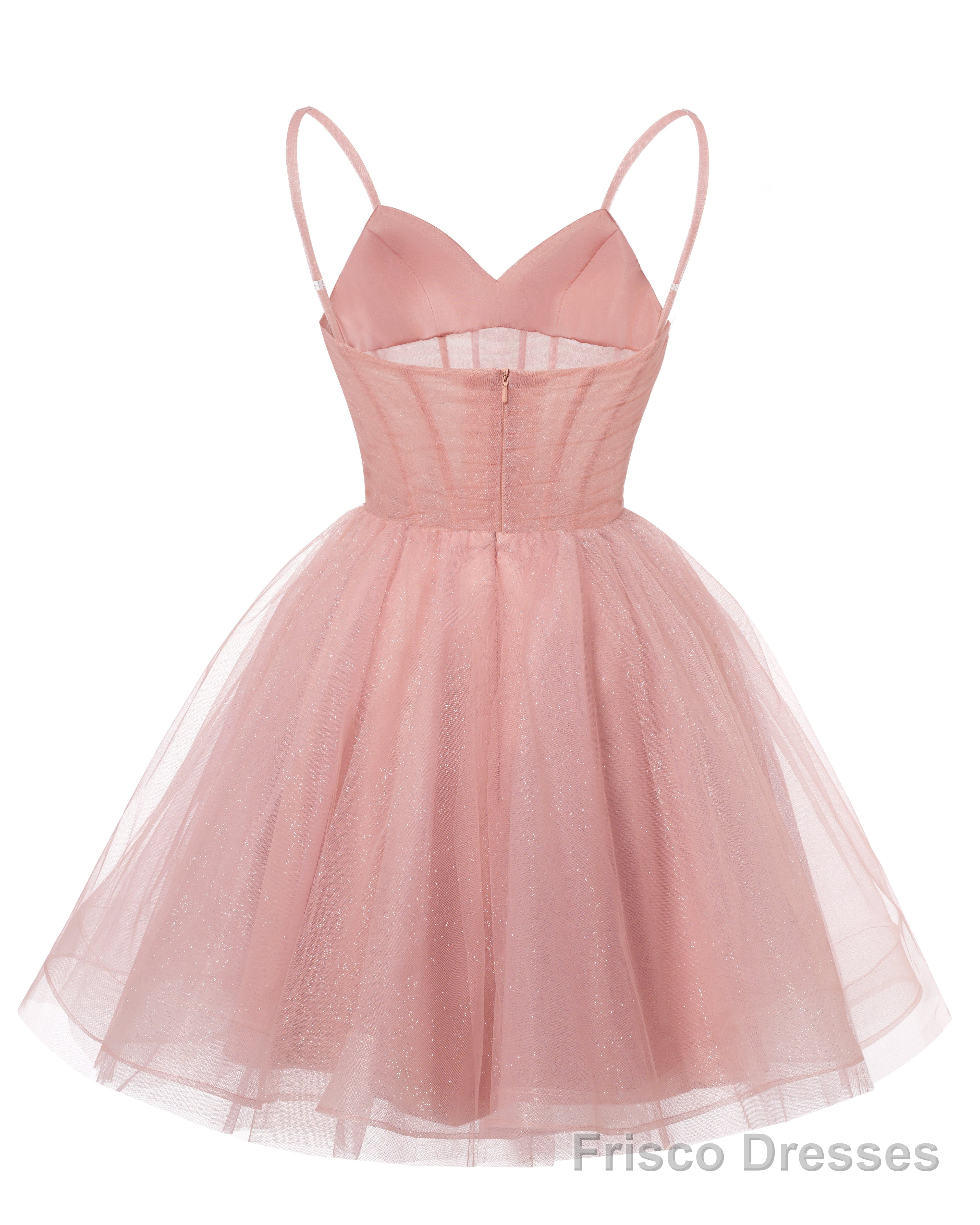 Womens V Neck Tulle Spaghetti Straps Sky Blue Homecoming Dresses with Corset Back Short Prom Gowns for Teens