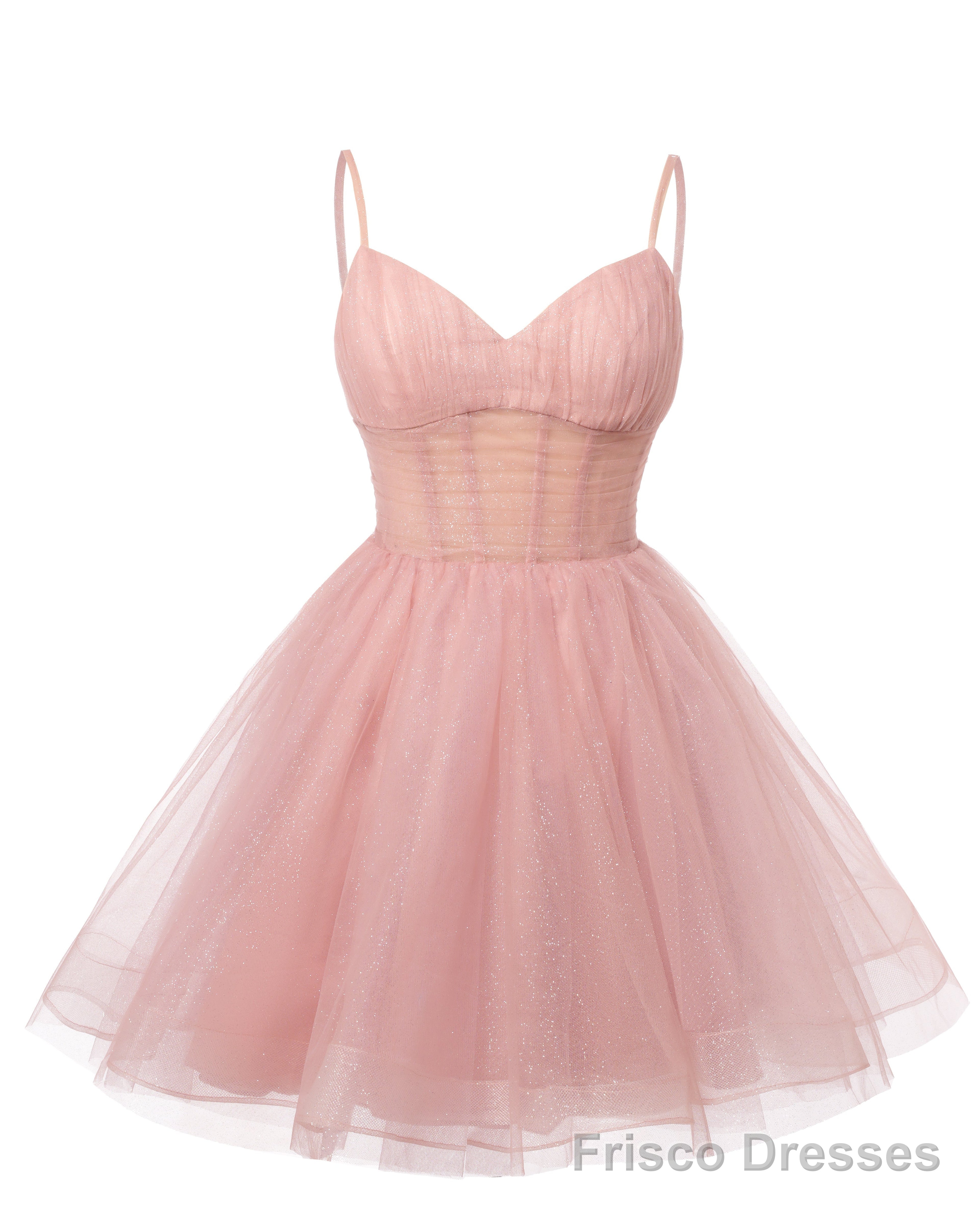 Womens V Neck Tulle Spaghetti Straps Stormy Blue Homecoming Dresses with Corset Back Short Prom Gowns for Teens